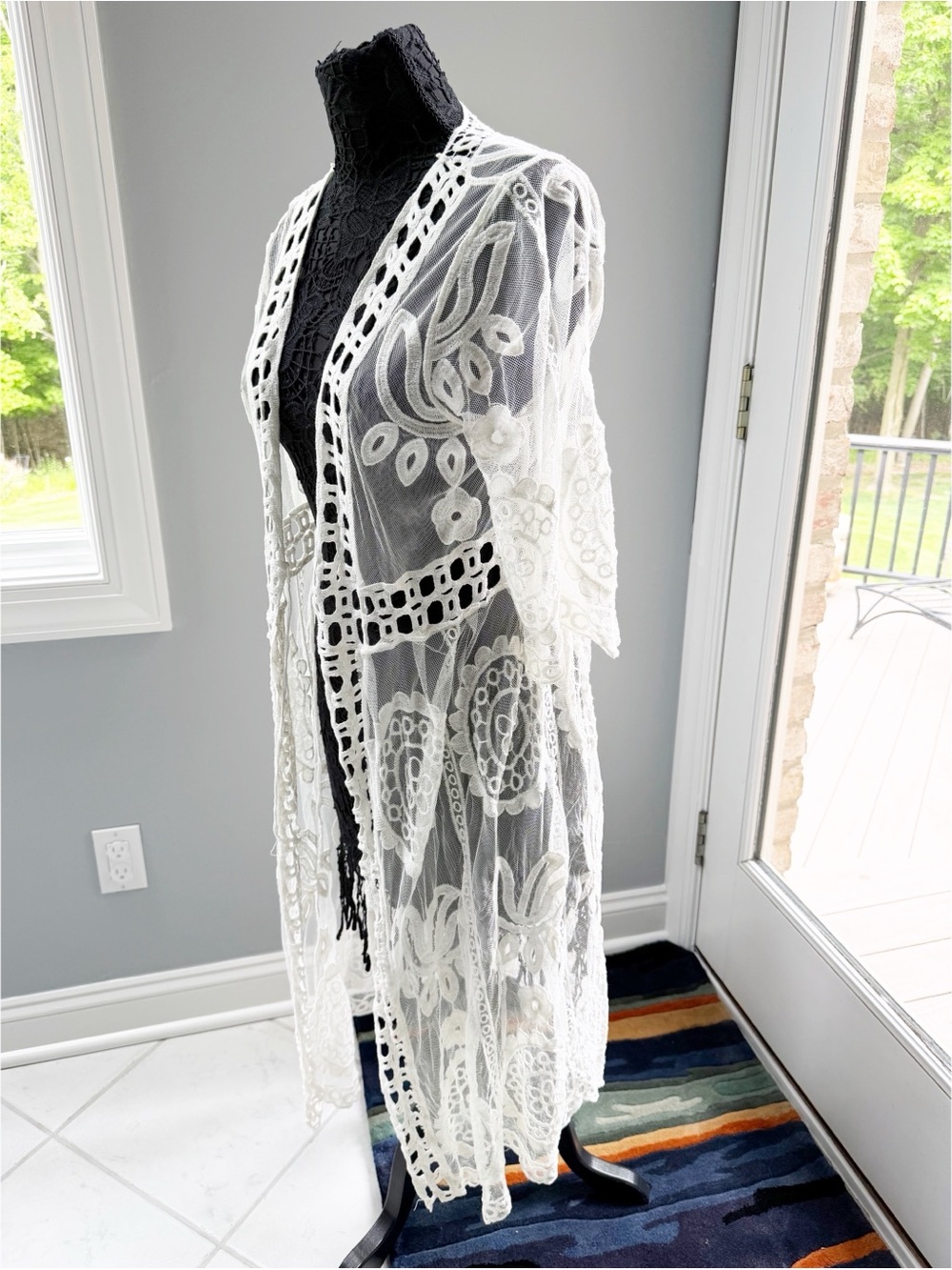NWOT White Crochet Lace Duster Kimono - Picture 3 of 5
